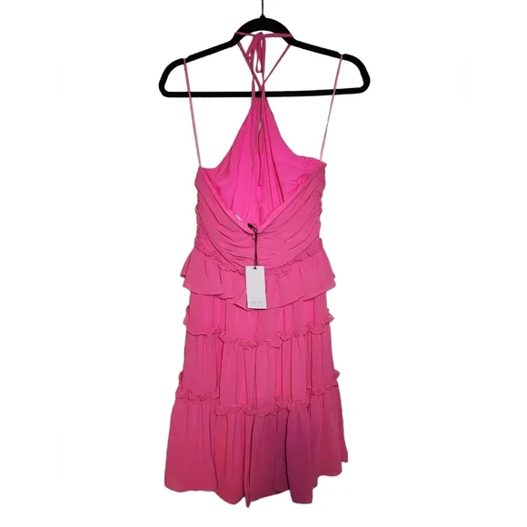 ONE33 SOCIAL Pink Fuchsia Tiered Ruffle Halter Above Knee Cocktail Dress Size 6 - Picture 7 of 8